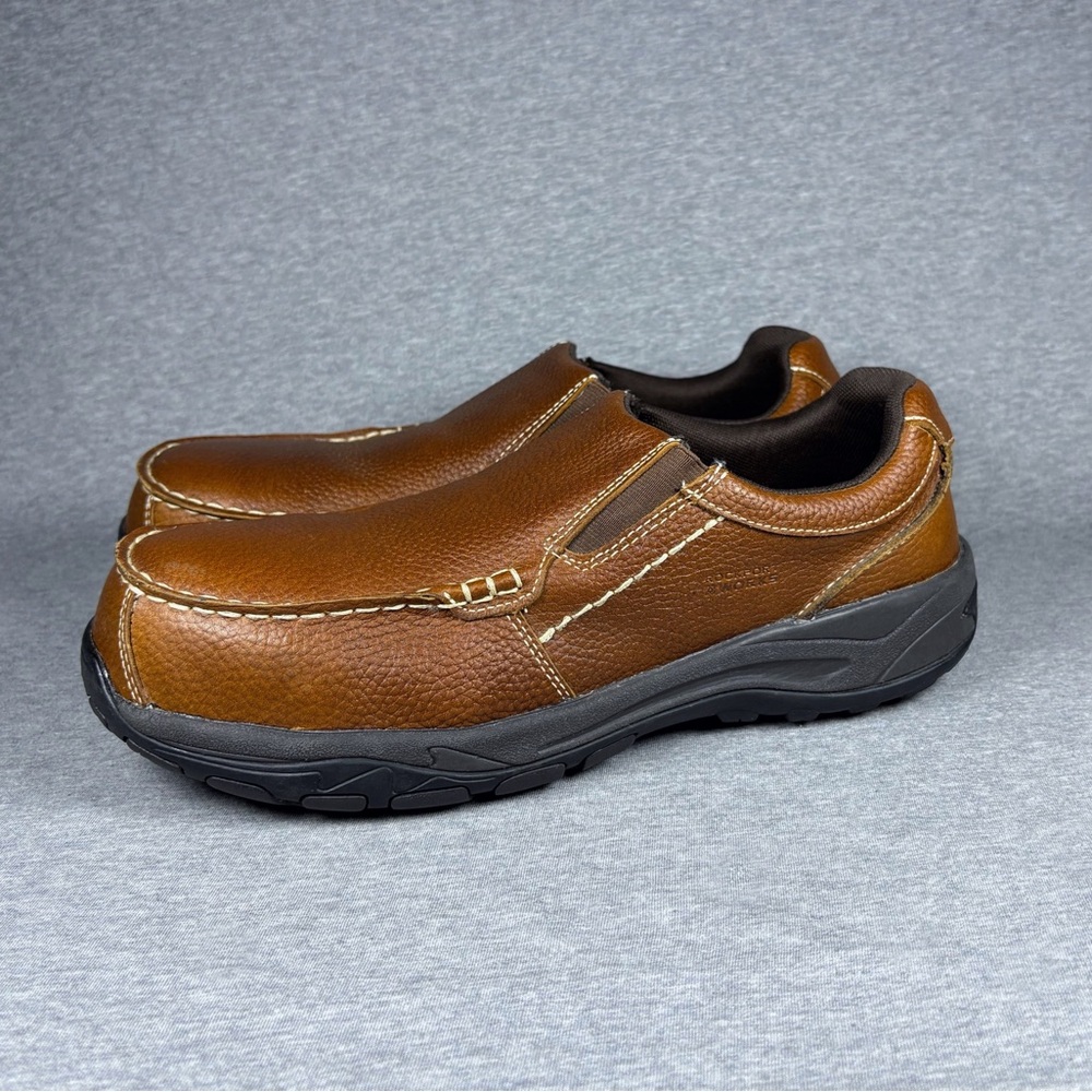 Rockport Works Extreme Light Shoes Steel Toe Slip On Brown Tan Leather Mens 12W